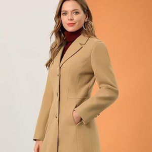 Allegra K Women's Lapel Single-Breasted Long Outerwear Winter Coats